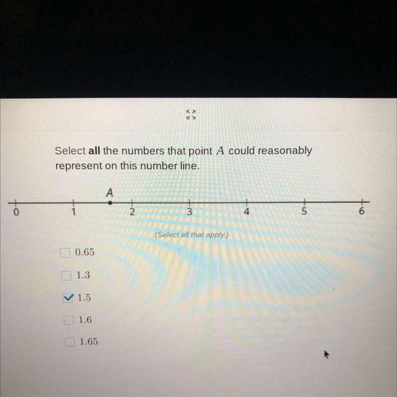 Select all the numbers that point A could reasonably represent on this number line-example-1