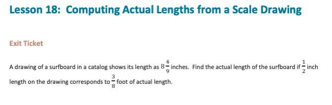 What is the actual length of the surfboard? Give your answer as an exact fraction-example-1