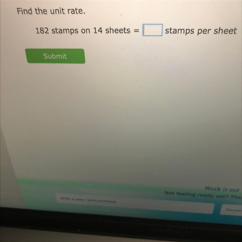 Find the unit rate. 182 stamps on 14 sheets stam-example-1