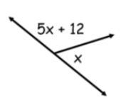 Select the best equation needed to solve for x; then solve for x: A. 5x+12=x; x =14 B-example-1