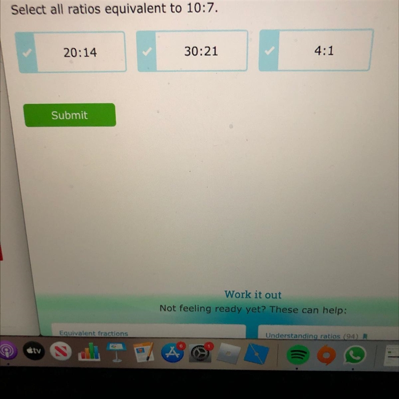 Select all ratios equivalent to 10:7.-example-1