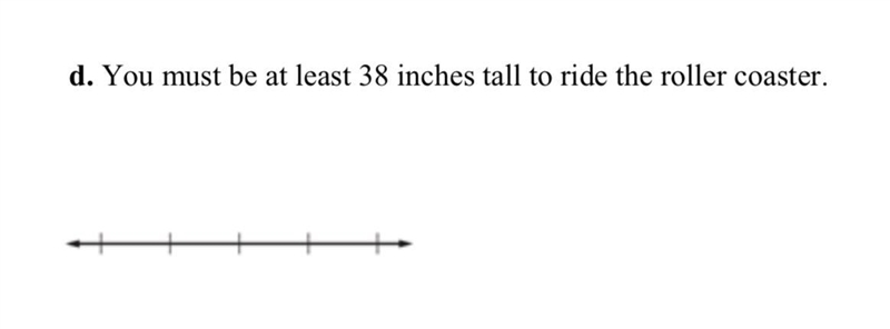 Graph each inequality on a number line. d. You must be at least 38 inches tall to-example-1