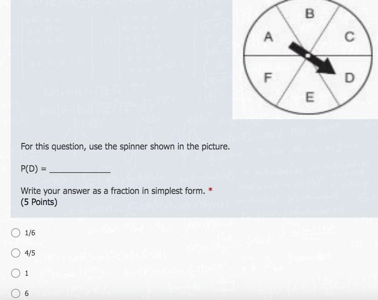 For this question, use the spinner shown in the picture. P(D) = _____________ Write-example-1