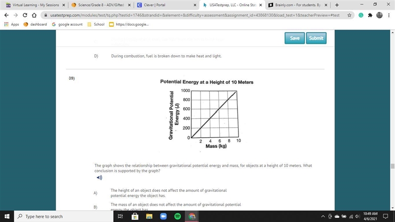 The graph shows the relationship between gravitational potential energy and mass, for-example-1