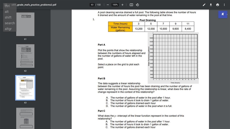 A pool cleaning service drained a full pool. The table shows the number of hours it-example-1