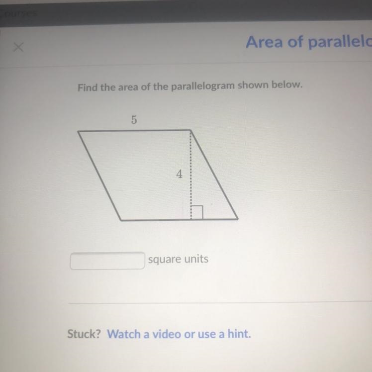 Find the area of the parallelogram shown below.-example-1