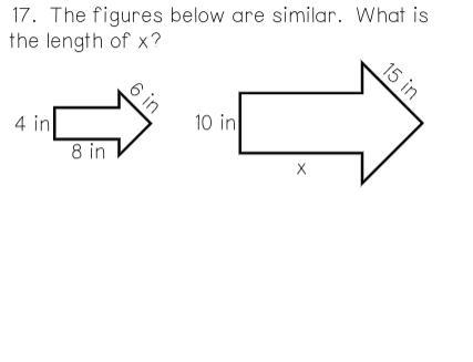 17. The figures below are similar. What is the length of x? Please help, I legit have-example-1