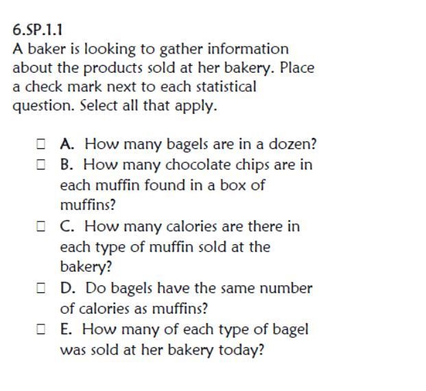 a baker is looking to gather information about the products sold at her bakery. Place-example-1