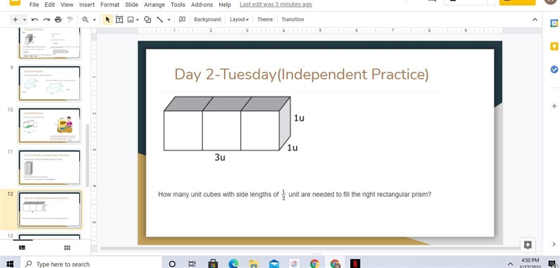 How many unit cubes with side lengths of 1/2 unit are needed to fill the right rectangular-example-1