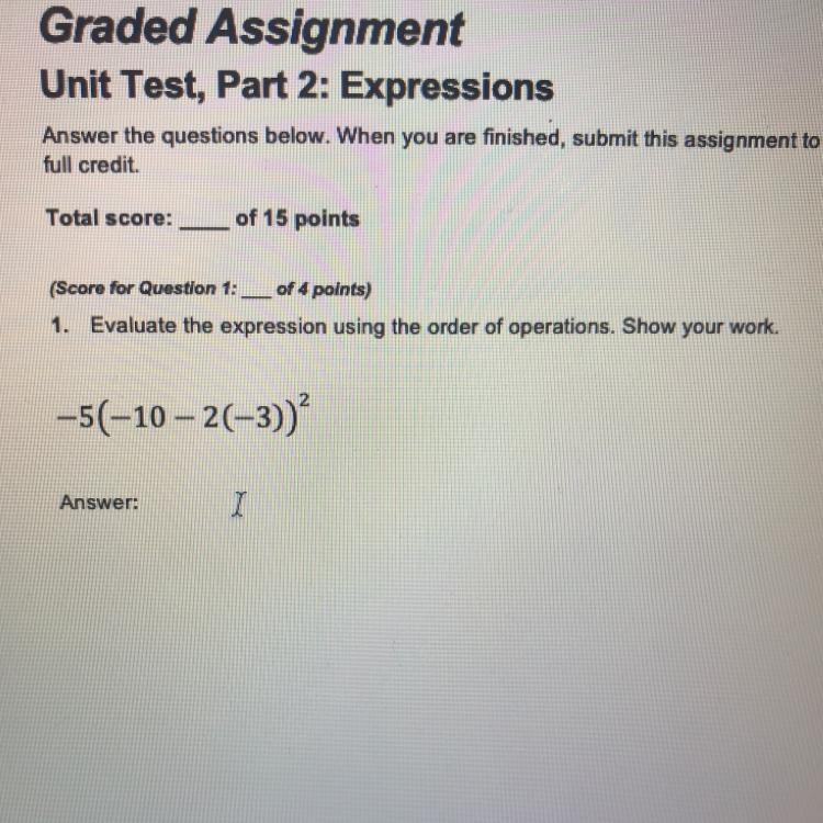 (Score for Question 1: of 4 points) 1. Evaluate the expression using the order of-example-1