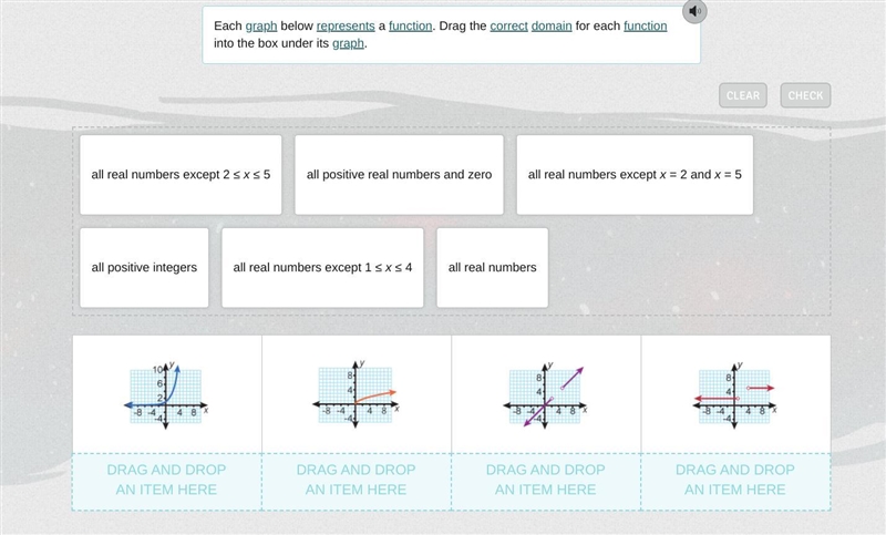 Each graph below represents a function. Drag the correct domain for each function-example-1