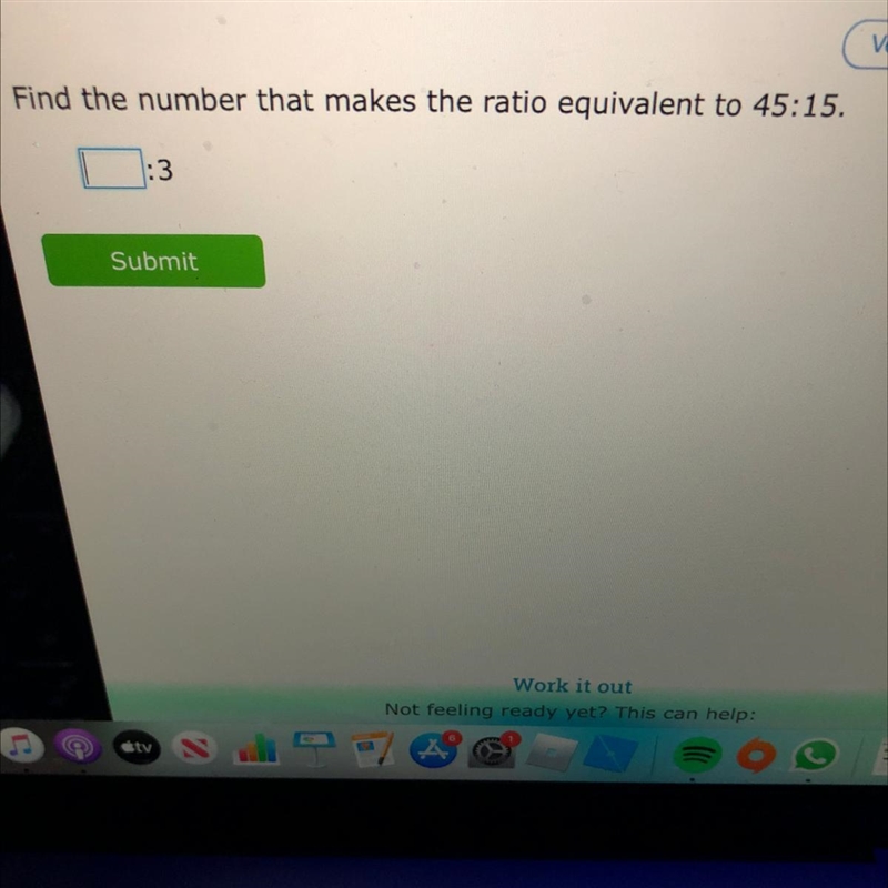 Find the number that makes the ratio equivalent to 45:15. :3-example-1