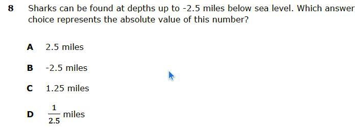 Sharks can be found at the depths up to -2.5 miles below sea level. Which answer choice-example-1