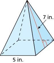 Find the surface area of the square pyramid. The surface area is square inches.-example-1