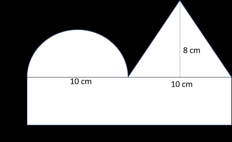 Hank used a semicircle, a rectangle, and a triangle to form the following composite-example-1