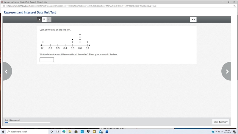 Look at the data on the line plot. A line plot shows a number line 0.1 to 0.7 in intervals-example-1