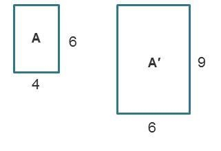 Rectangle A has a length of 6 and width of 4. Rectangle A prime has a length of 9 and-example-1