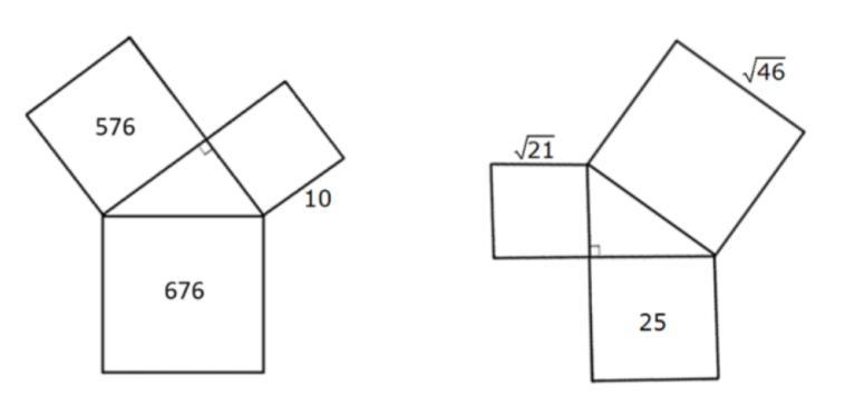 Find the missing right triangle side lengths in the models of the Pythagorean Theorem-example-1