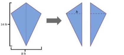 A kite was broken into two triangles. What is the height, h, of one of the triangles-example-1