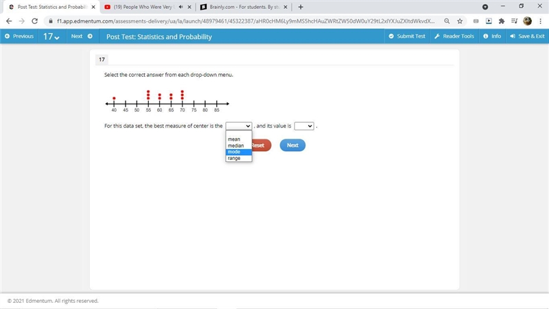 Select the correct answer from each drop-down menu. For this data set, the best measure-example-2