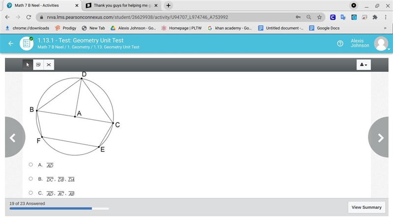 Name all of the radii of the circle. Oh and the D is /BF, /CE, /BC, /FE-example-1