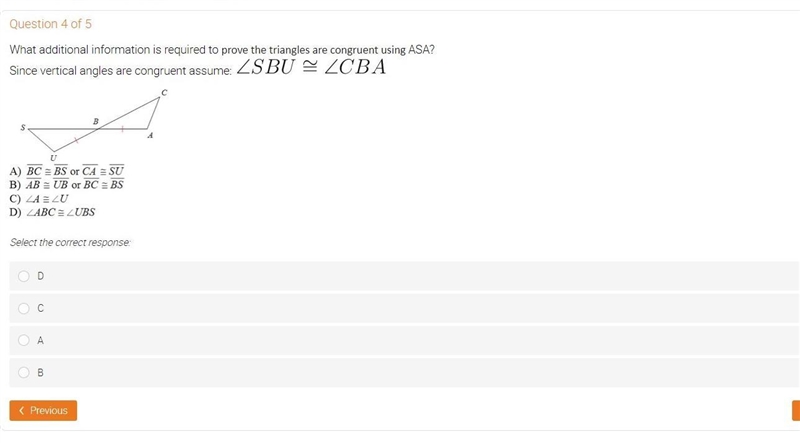 Help pls What additional information is required to prove the triangles are congruent-example-1