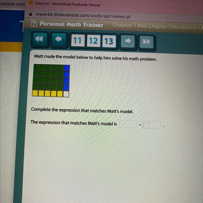 Matt made the model below to help him solve his math problem. Complete the expression-example-1