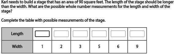 Karl needs to build a stage that has an area of 90 square feet. The length of the-example-1