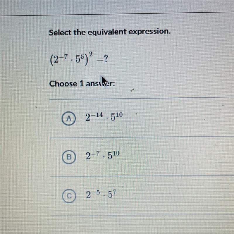 Please help me quickly!!!! Select the equivalent expression.-example-1