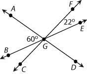 This figure shows 3 intersecting lines. What is the measure of ∠CGD ? A 68° B 82° C-example-1