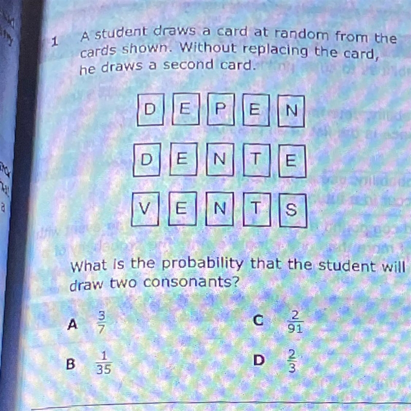 A student draws a card at random from the cards shown. Without replacing the card-example-1