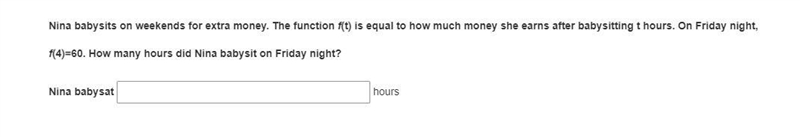 Nina babysits on weekends for extra money. The function f(t) is equal to how much-example-1