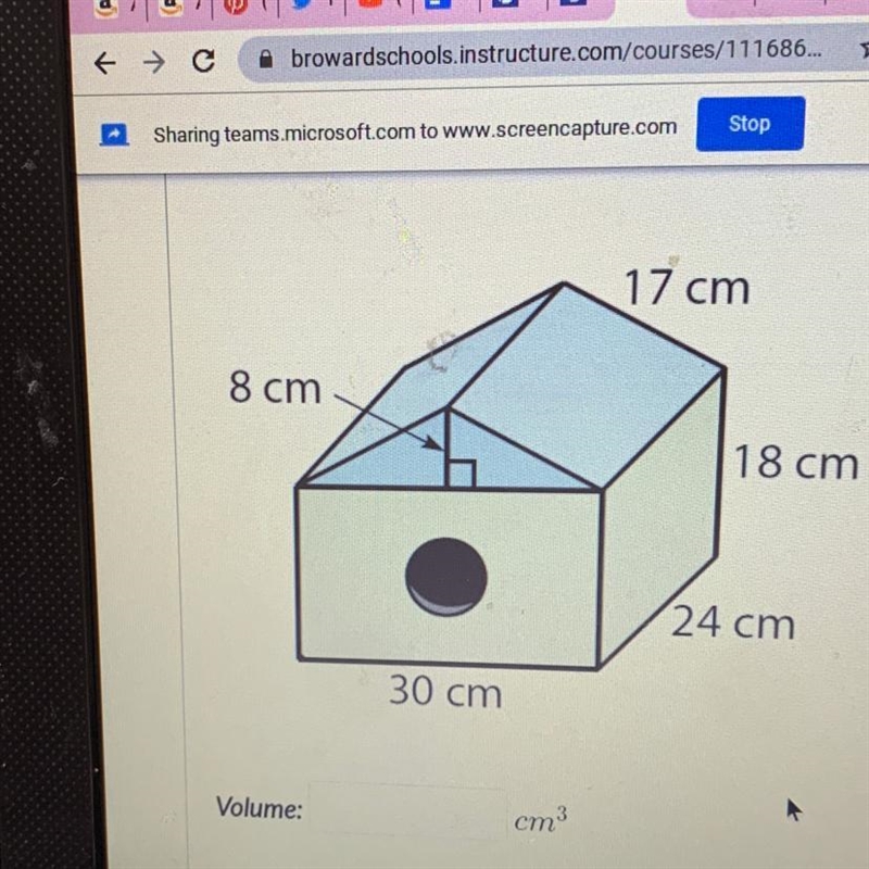 Some please help all you have to do is find the volume of the whole shape please help-example-1