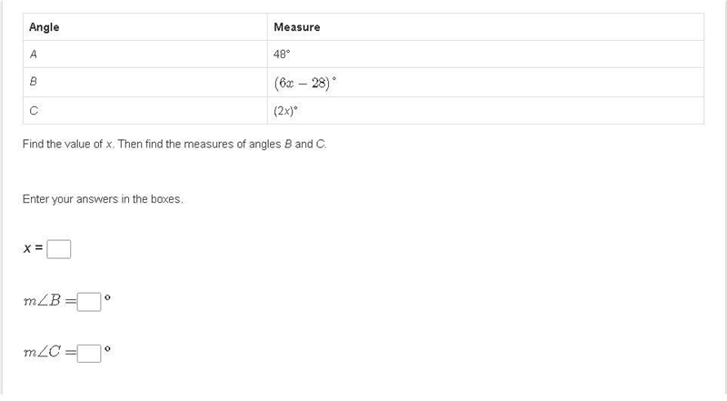 HELP PLEASE The measures of the angles of △ABC are given by the expressions in the-example-1