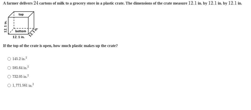 A farmer delivers 24 cartons of milk to a grocery store in a plastic crate. The dimensions-example-1