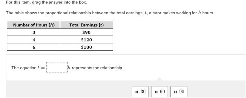 For this item, drag the answer into the box. The table shows the proportional relationship-example-1