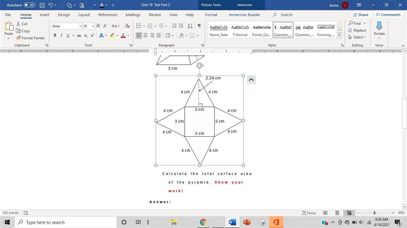 1. Consider the surface area of the following pyramid. Calculate the total surface-example-1