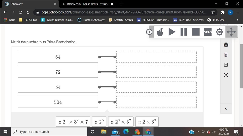 Match the number to its Prime Factorization.-example-1