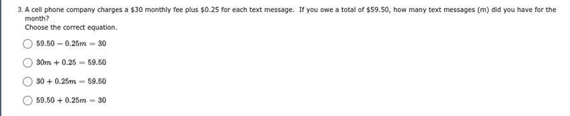 HELP PLEASE HELP ME A cell phone company charges a $30 monthly fee plus $0.25 for-example-1