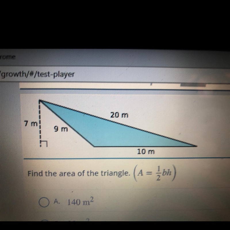 Find the area of the triangle (A= 1/2 bh)￼-example-1