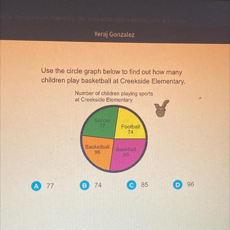 Use the circle graph below to find out how many children play basketball at Creekside-example-1