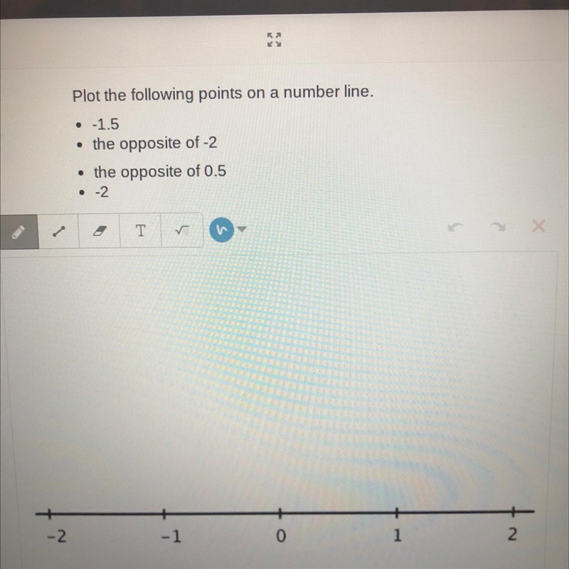 Plot the following points on a number line. • -1.5 • the opposite of -2 • the opposite-example-1