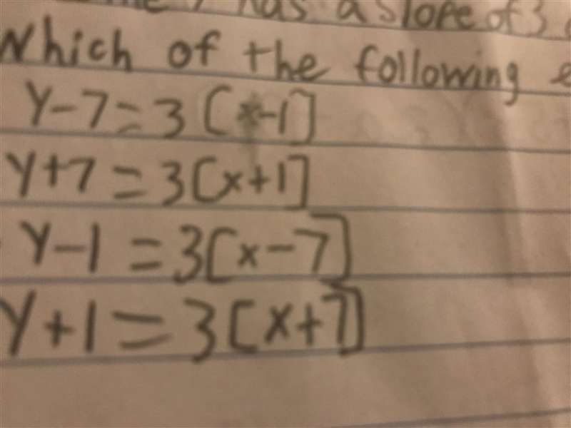 Line / has a slope of 3 and a y- intercept of 4 which of the equations represents-example-1