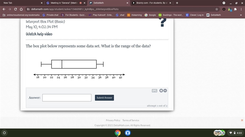 The box plot below represents some data set. What is the range of the data?-example-1