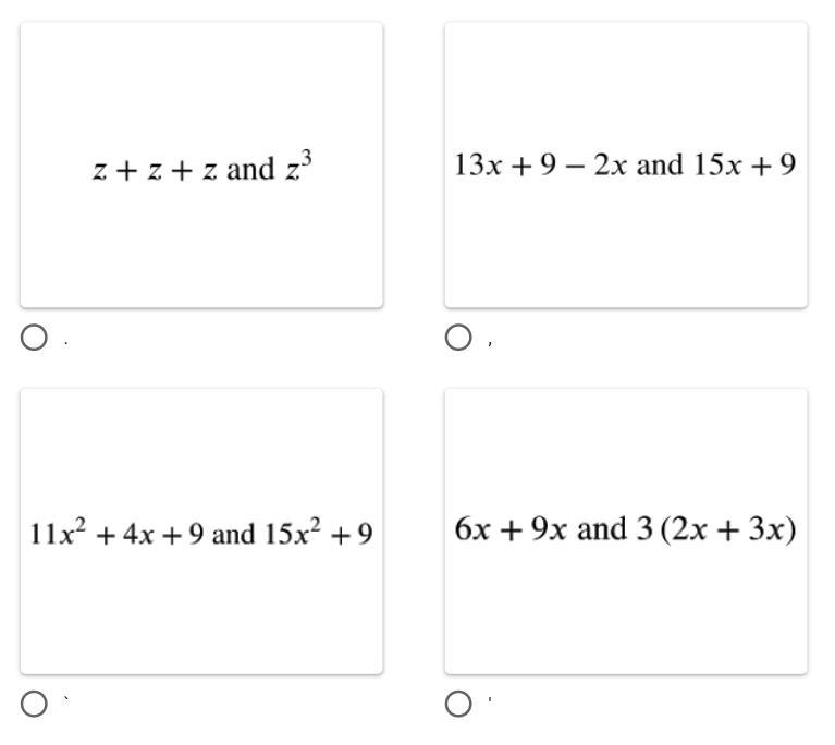 Which two expressions are equivalent? A B C Or D?-example-1