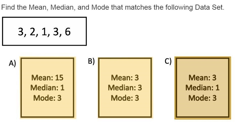 Find the Mean, Median, and Mode that matches the following Data Set.-example-1