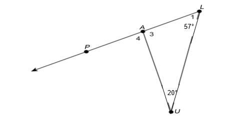 2. In the figure, is an exterior angle to . complete sentences (a) What is m<3 ? (b-example-1