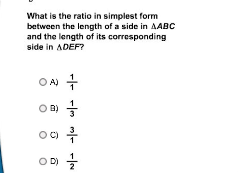 What is the ratio in simplest form between the length of a side in ΔABC and the length-example-2