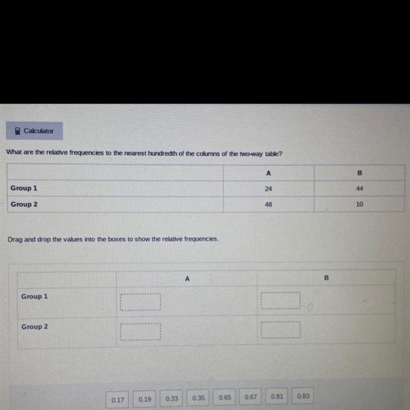 What are the relative frequencies to the nearest hundredth of the columns of the two-example-1