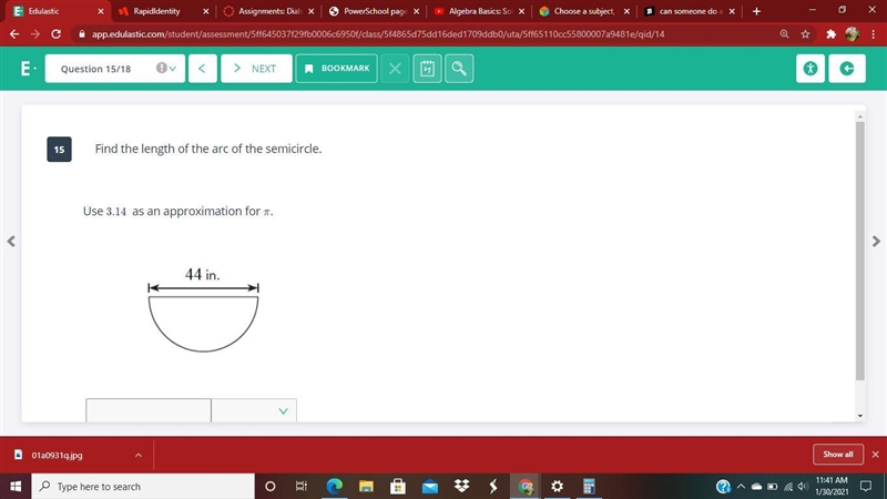 Ind the length of the arc of the semicircle. ​ ​Use 3.143.14 as an approximation for-example-1